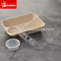 2 compartment biodegradable takeaway food box with plastic lid