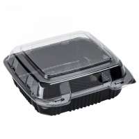 Polar Pak  8" x 8" PET Black and Clear Hinged Take-out Container - 200/Case